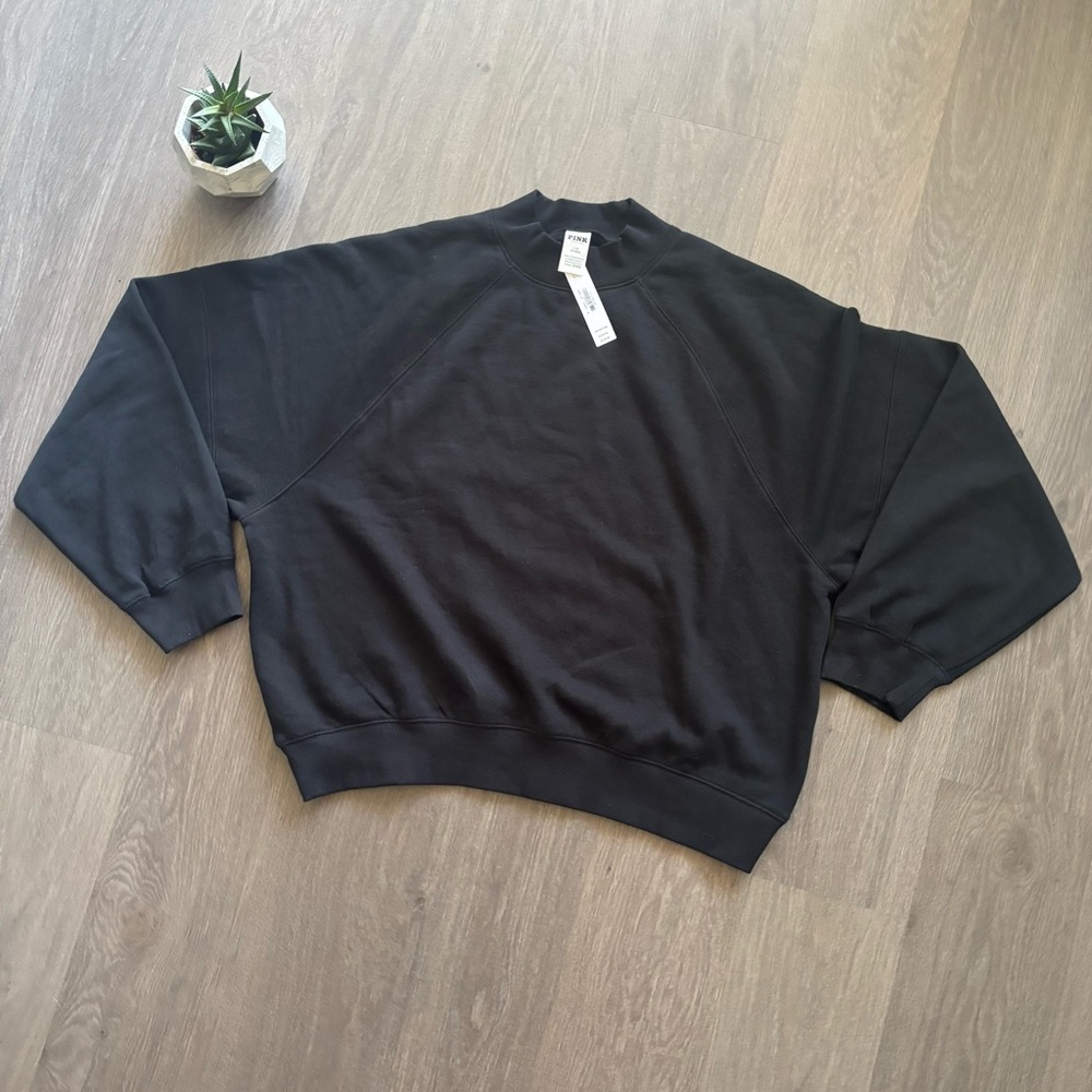 PINK Black Crewneck Mock-Neck Sweater